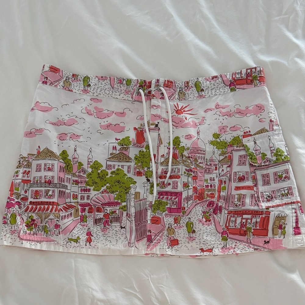 J Crew Vintage Colorful French Parisian Cityscape Print Mini Skirt